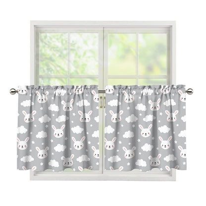 Rabbit And Cloud Pattern Print Tier Curtains