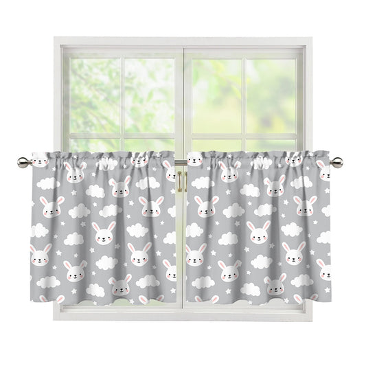 Rabbit And Cloud Pattern Print Tier Curtains