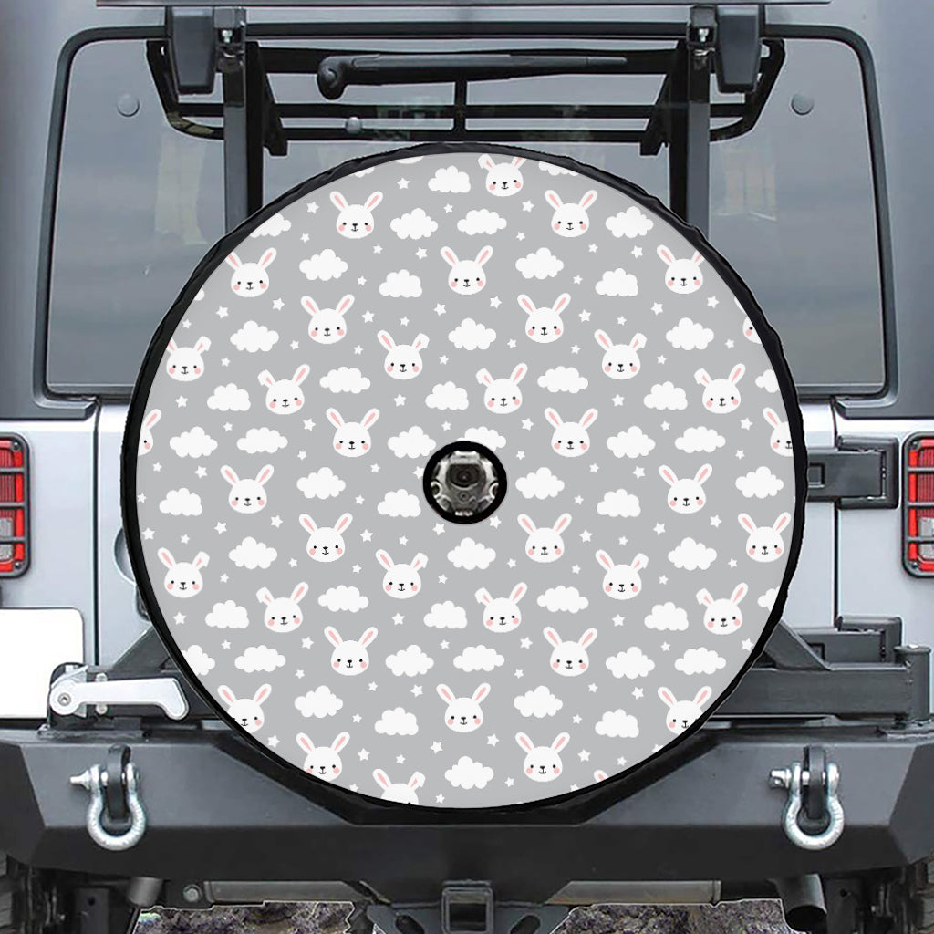 Rabbit And Cloud Pattern Print Tire Cover With Camera Hole