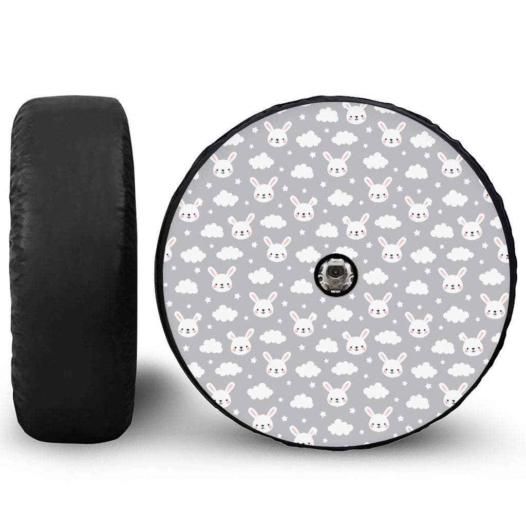Rabbit And Cloud Pattern Print Tire Cover With Camera Hole