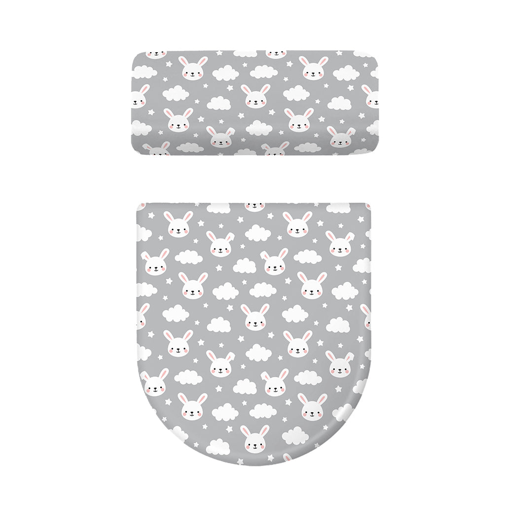 Rabbit And Cloud Pattern Print Toilet Lid And Tank Cover Set