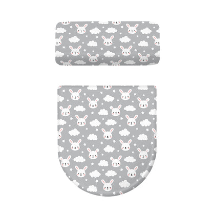 Rabbit And Cloud Pattern Print Toilet Lid And Tank Cover Set