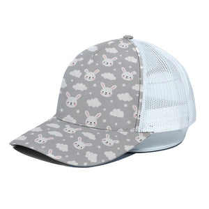 Rabbit And Cloud Pattern Print White Mesh Trucker Cap