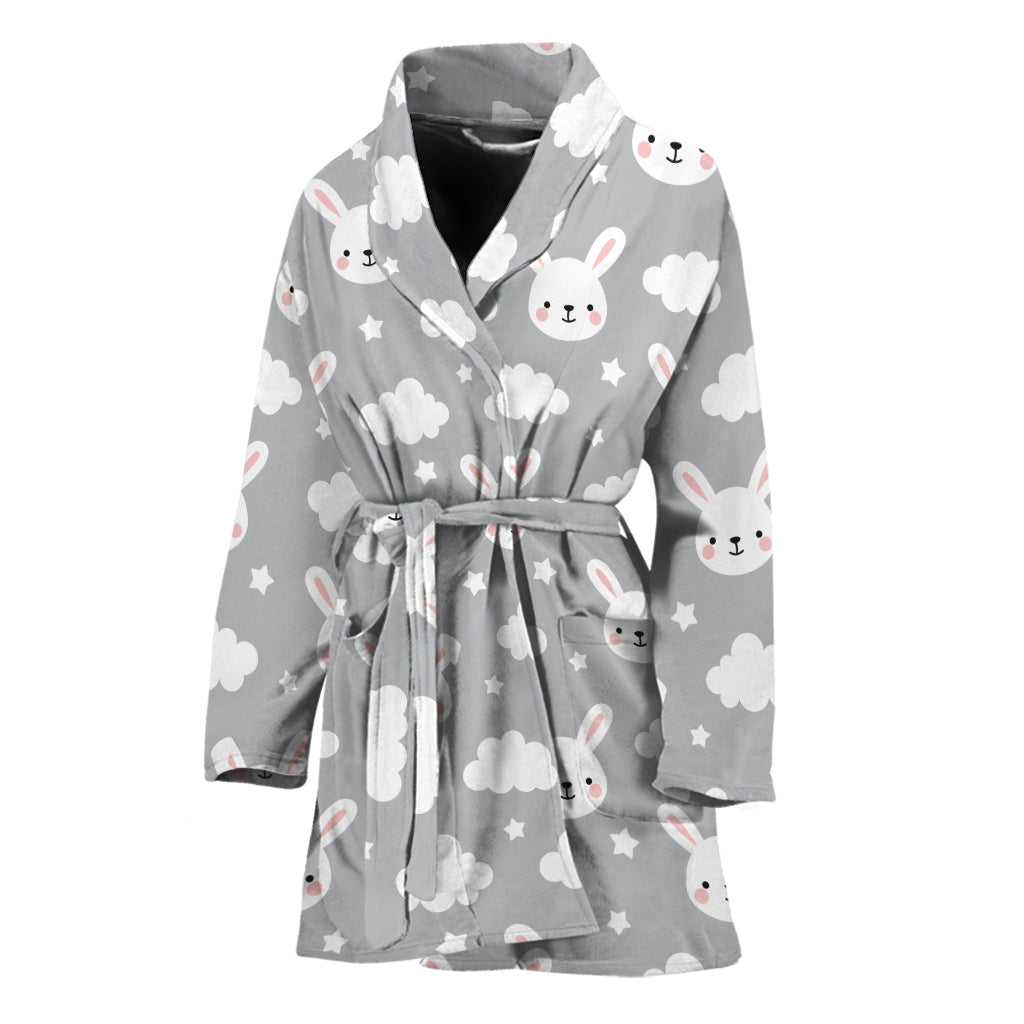 Rabbit And Cloud Pattern Print Women's Bathrobe