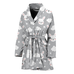 Rabbit And Cloud Pattern Print Women's Bathrobe