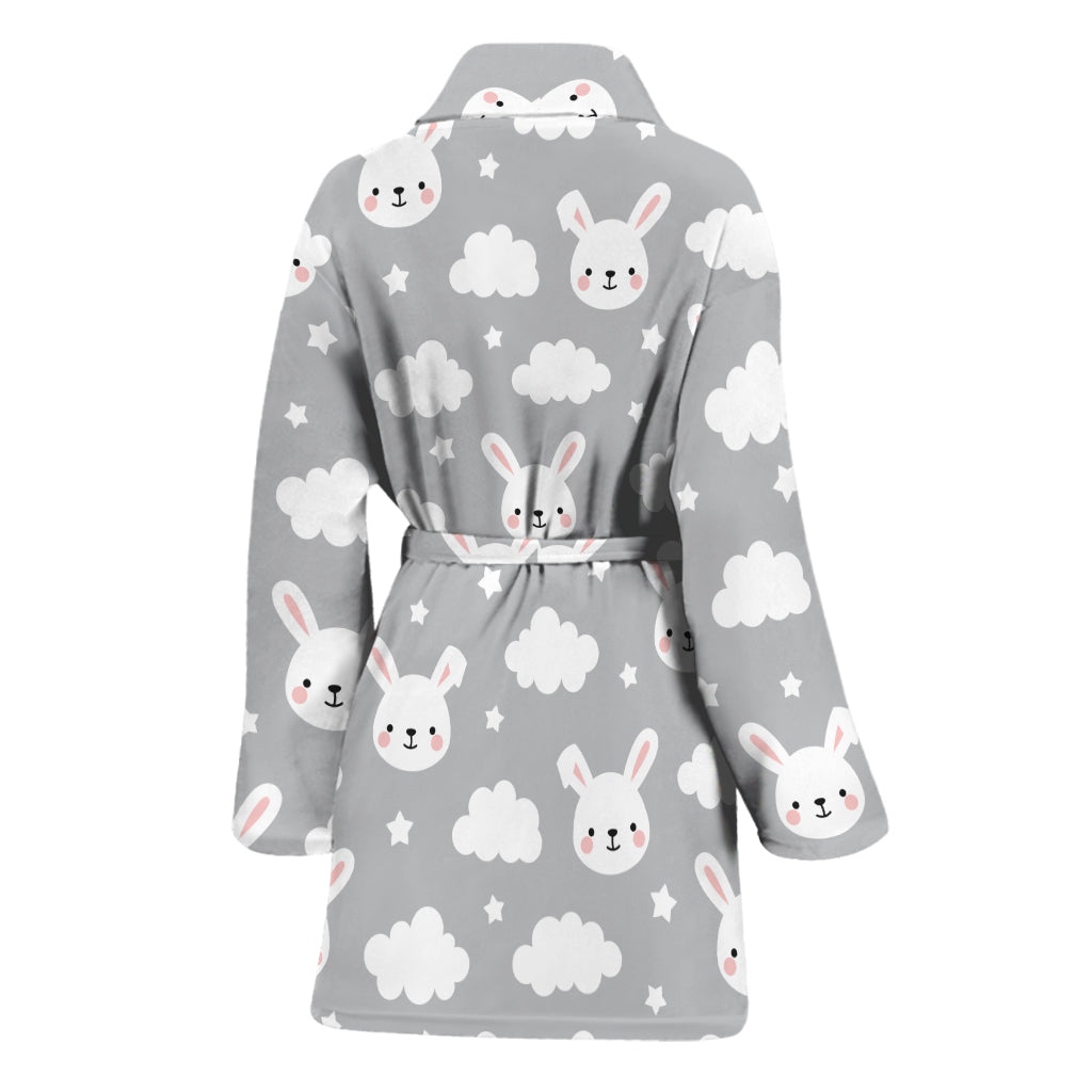 Rabbit And Cloud Pattern Print Women's Bathrobe