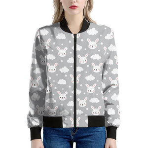 Rabbit And Cloud Pattern Print Women's Bomber Jacket