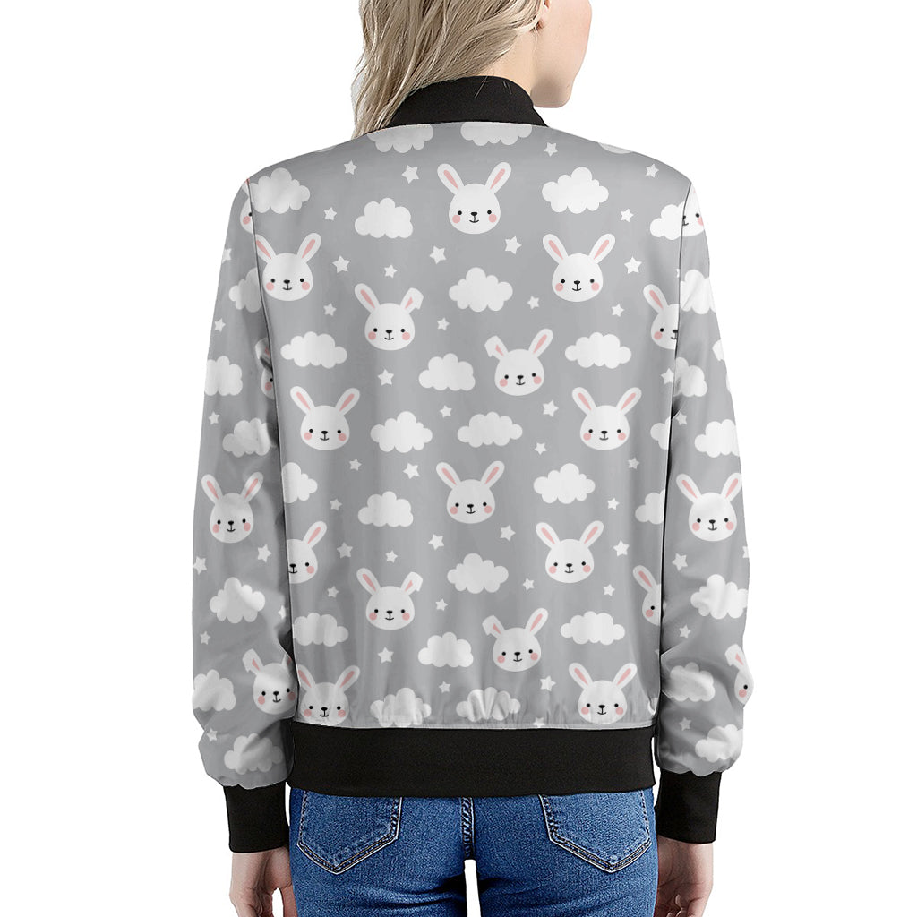 Rabbit And Cloud Pattern Print Women's Bomber Jacket