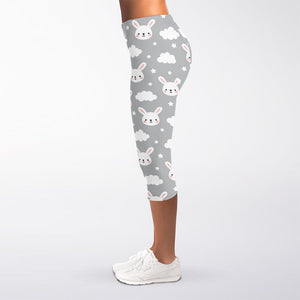 Rabbit And Cloud Pattern Print Women's Capri Leggings