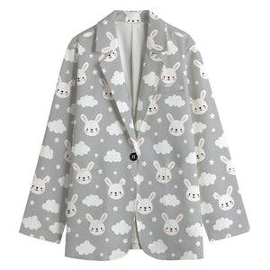 Rabbit And Cloud Pattern Print Women's Cotton Blazer