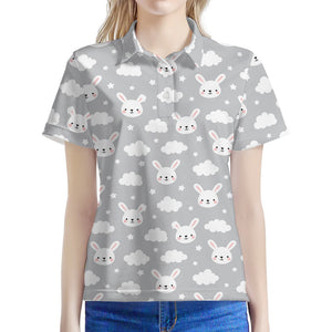 Rabbit And Cloud Pattern Print Women's Polo Shirt