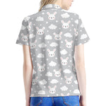 Rabbit And Cloud Pattern Print Women's Polo Shirt