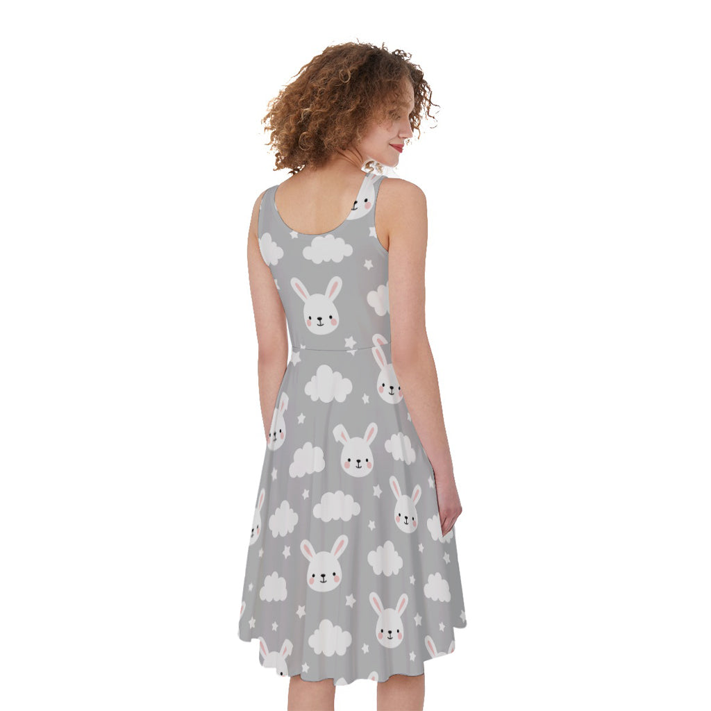 Rabbit And Cloud Pattern Print Women's Sleeveless Dress