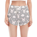 Rabbit And Cloud Pattern Print Women's Split Running Shorts