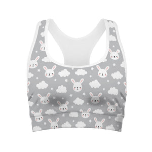 Rabbit And Cloud Pattern Print Women's Sports Bra