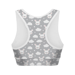 Rabbit And Cloud Pattern Print Women's Sports Bra