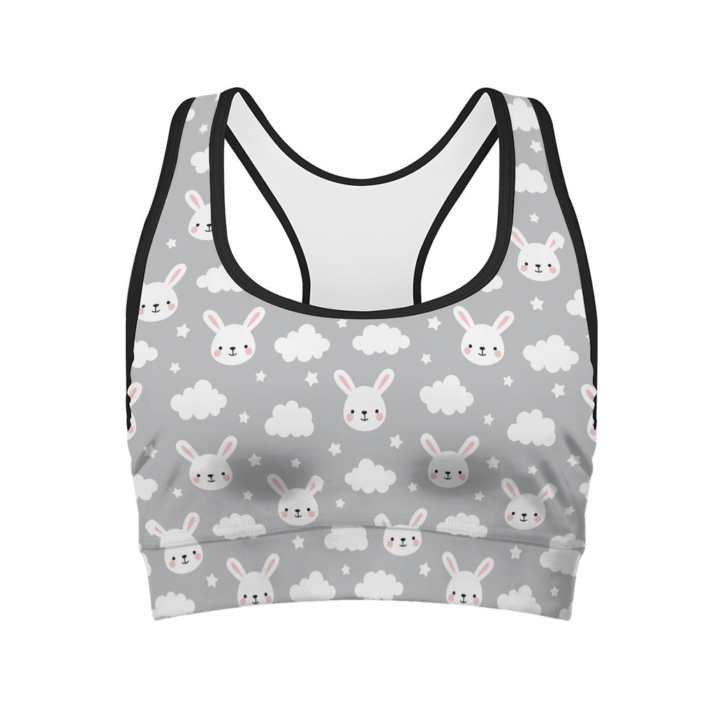 Rabbit And Cloud Pattern Print Women's Sports Bra