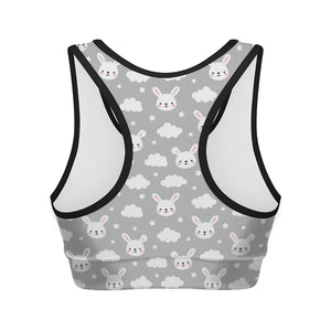 Rabbit And Cloud Pattern Print Women's Sports Bra