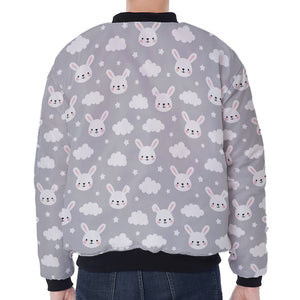 Rabbit And Cloud Pattern Print Zip Sleeve Bomber Jacket