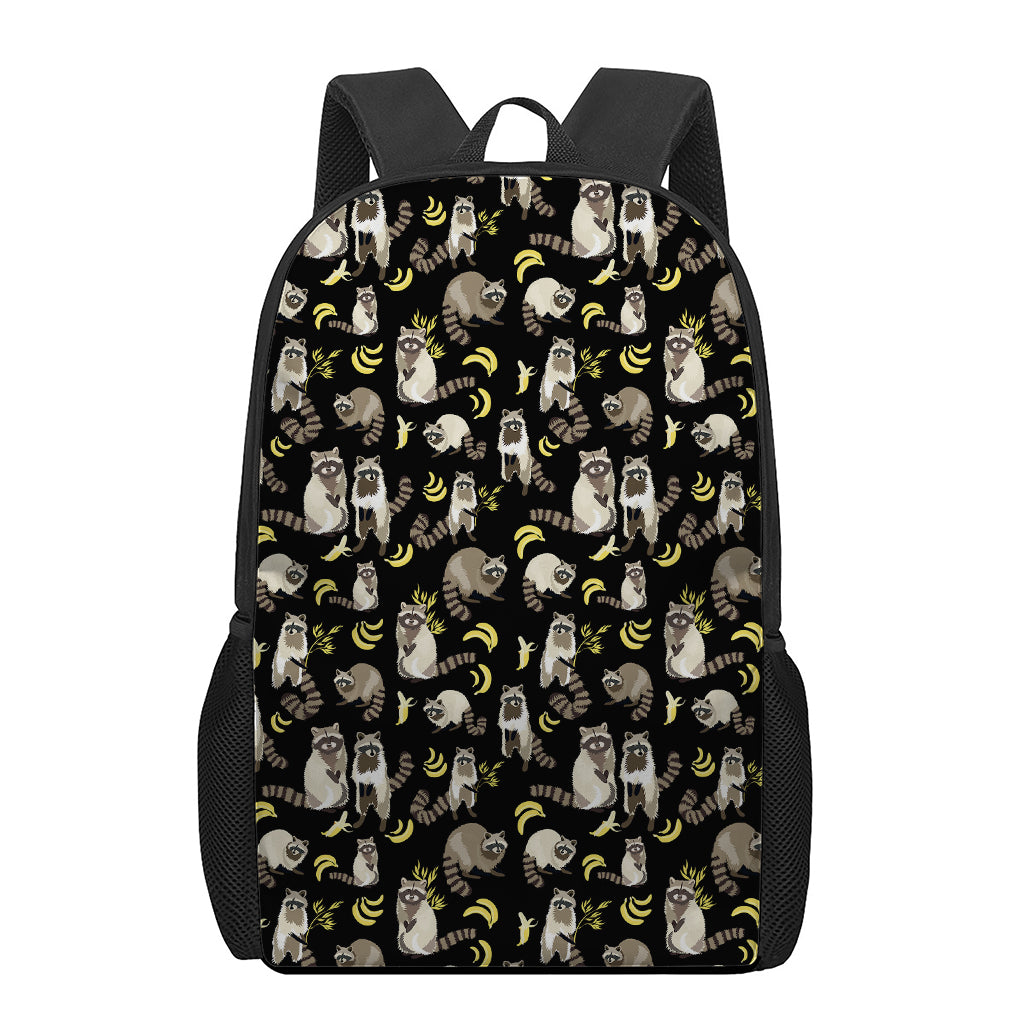 Raccoon And Banana Pattern Print 17 Inch Backpack