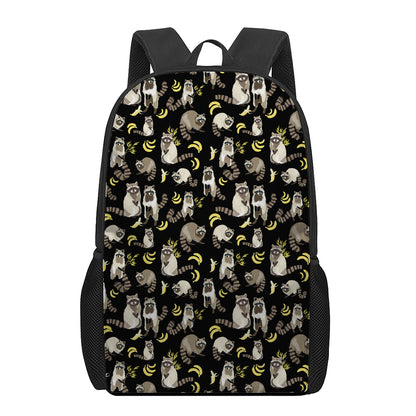 Raccoon And Banana Pattern Print 17 Inch Backpack