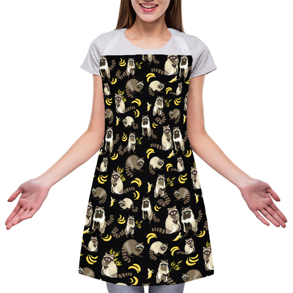 Raccoon And Banana Pattern Print Adjustable Apron