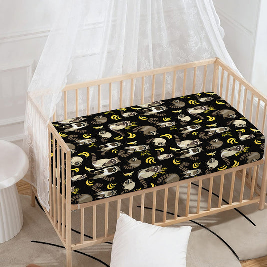 Raccoon And Banana Pattern Print Baby Crib Sheet