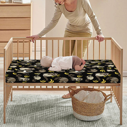 Raccoon And Banana Pattern Print Baby Crib Sheet