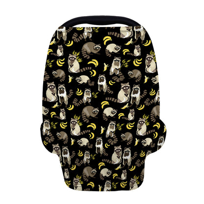 Raccoon And Banana Pattern Print Baby Seat Cover