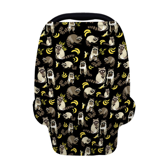 Raccoon And Banana Pattern Print Baby Seat Cover
