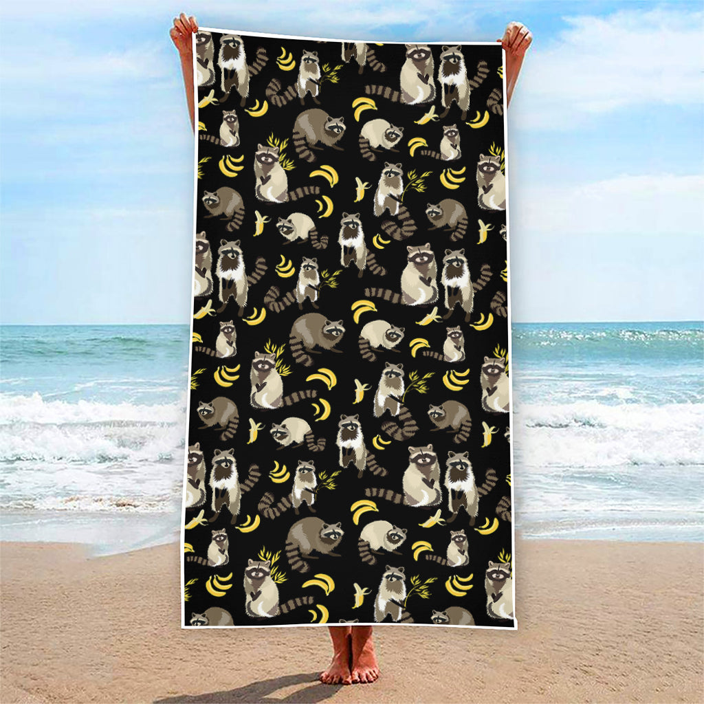 Raccoon And Banana Pattern Print Beach Towel