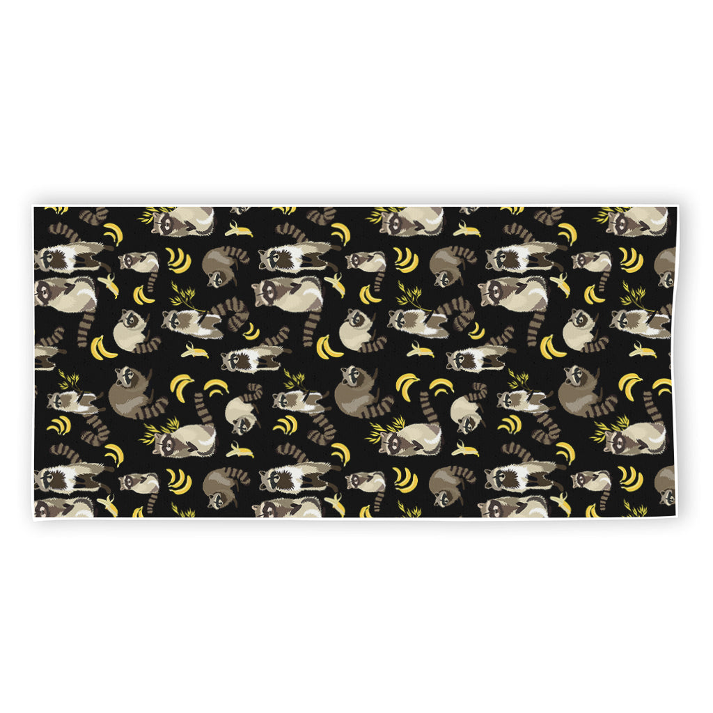 Raccoon And Banana Pattern Print Beach Towel