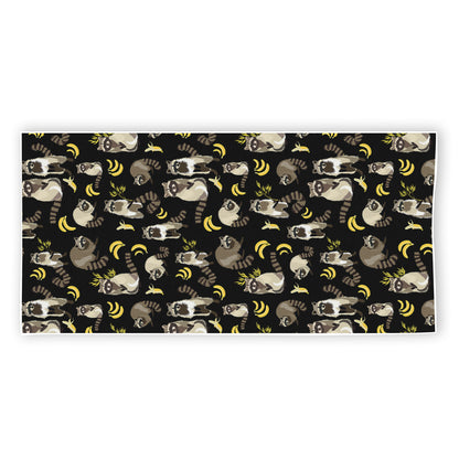 Raccoon And Banana Pattern Print Beach Towel