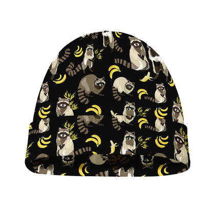 Raccoon And Banana Pattern Print Beanie