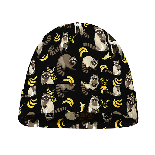 Raccoon And Banana Pattern Print Beanie