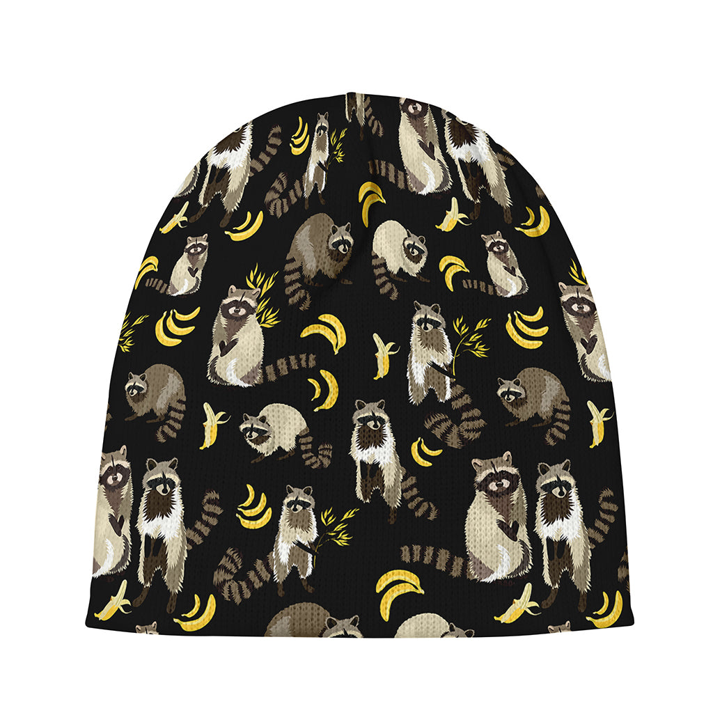Raccoon And Banana Pattern Print Beanie