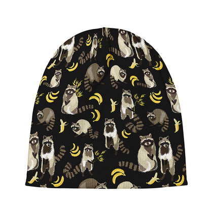 Raccoon And Banana Pattern Print Beanie