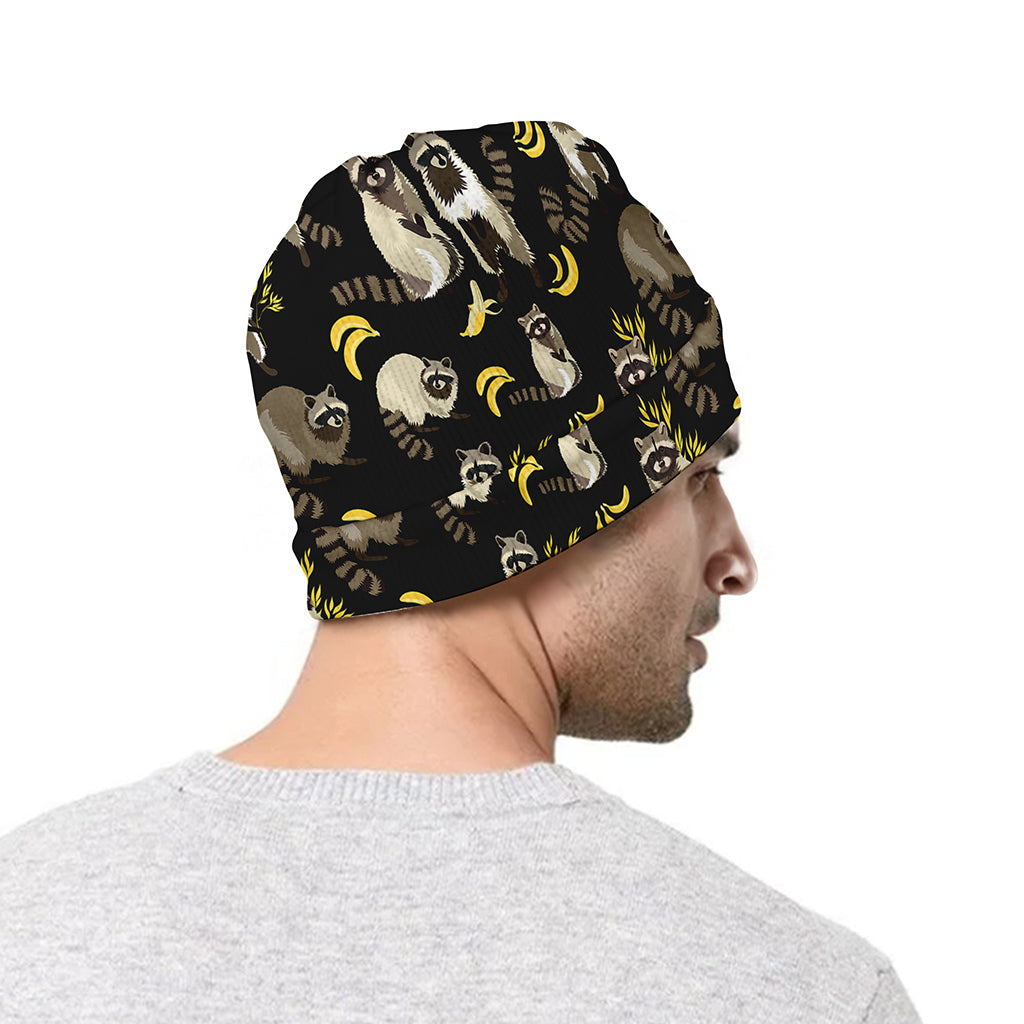 Raccoon And Banana Pattern Print Beanie