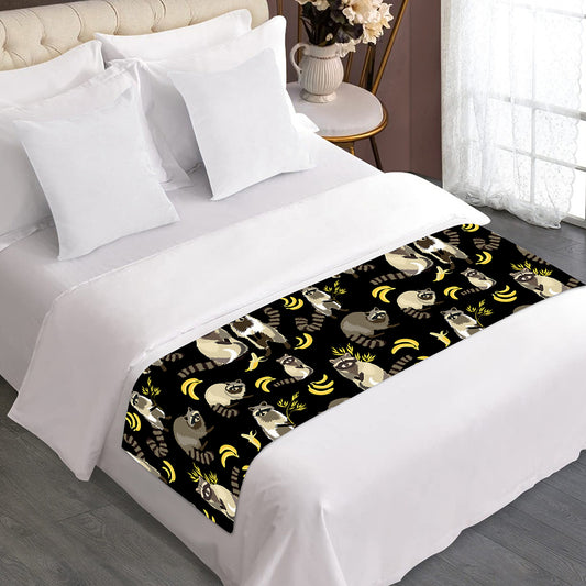 Raccoon And Banana Pattern Print Bed Runner