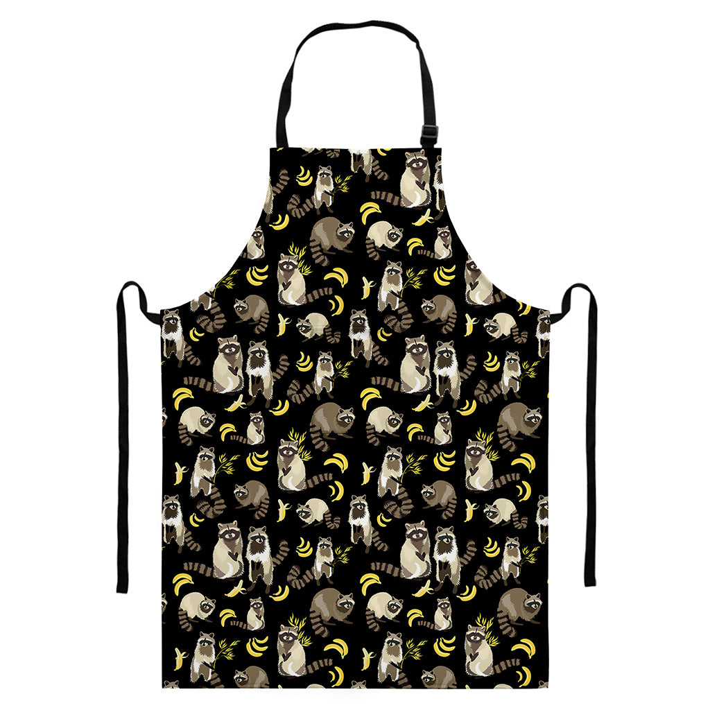 Raccoon And Banana Pattern Print Bib Apron With Pocket