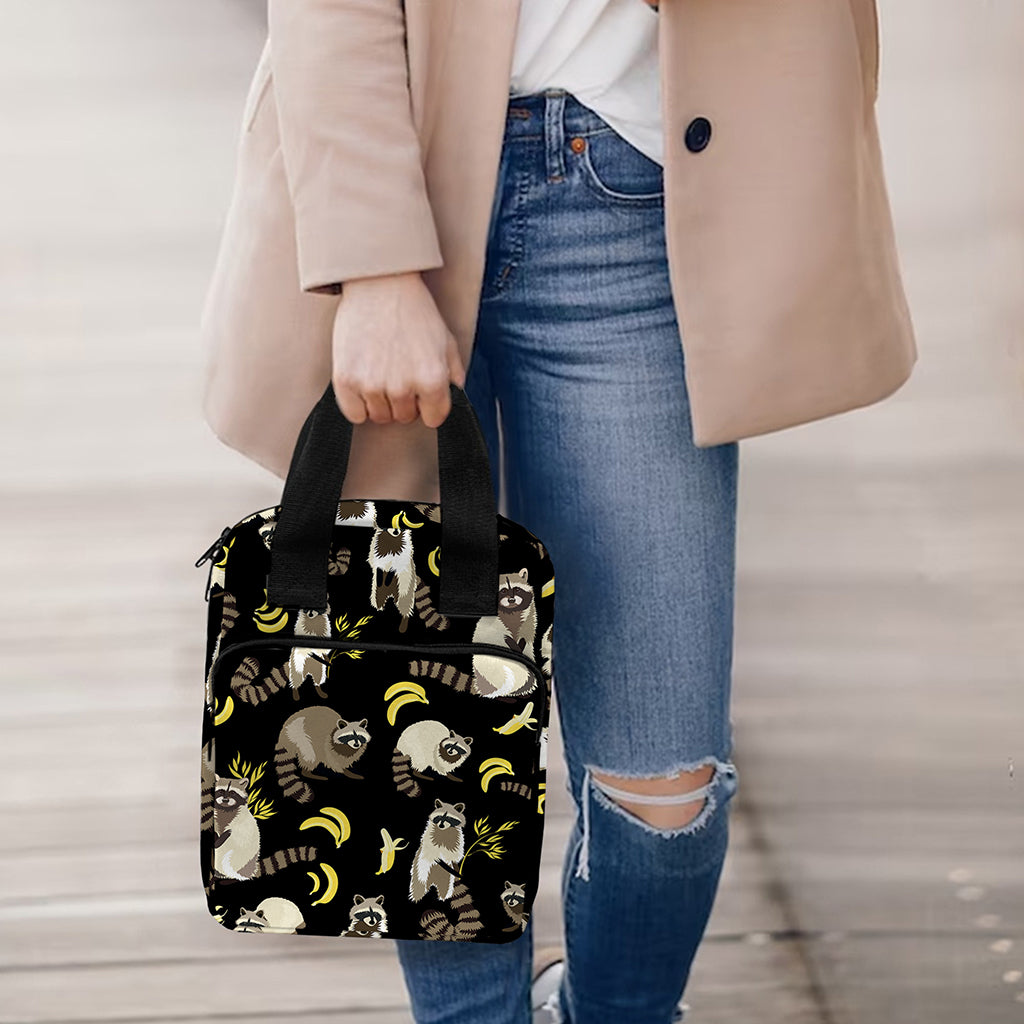 Raccoon And Banana Pattern Print Bible Tote Bag
