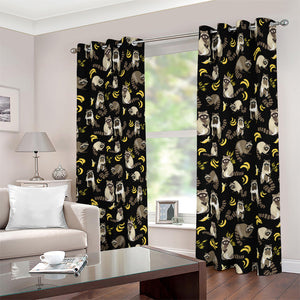 Raccoon And Banana Pattern Print Blackout Grommet Curtains