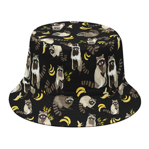 Raccoon And Banana Pattern Print Bucket Hat