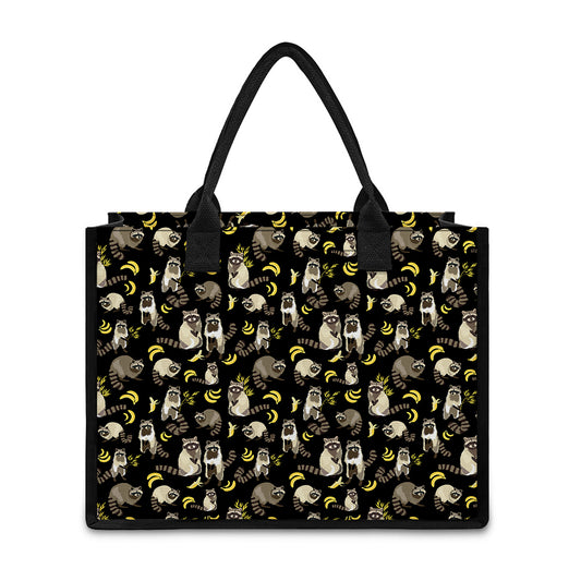 Raccoon And Banana Pattern Print Canvas Tote Bag