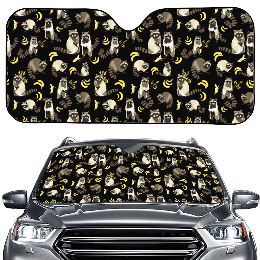 Raccoon And Banana Pattern Print Car Windshield Sun Shade