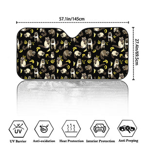 Raccoon And Banana Pattern Print Car Windshield Sun Shade