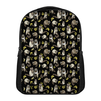 Raccoon And Banana Pattern Print Casual Backpack
