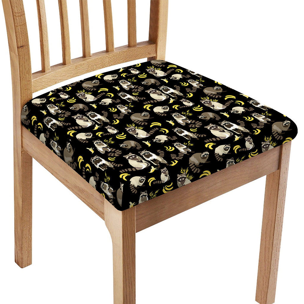 Raccoon And Banana Pattern Print Chair Cushion Cover