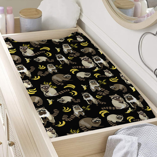 Raccoon And Banana Pattern Print Changing Pad Cover