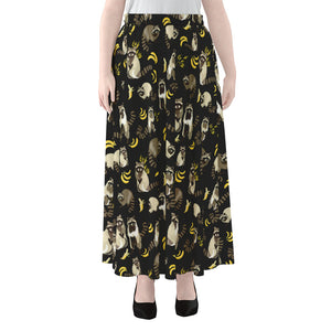 Raccoon And Banana Pattern Print Chiffon Maxi Skirt